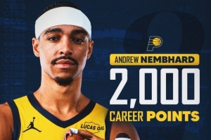 小里程碑！内姆哈德常规赛生涯总得分突破2000大关